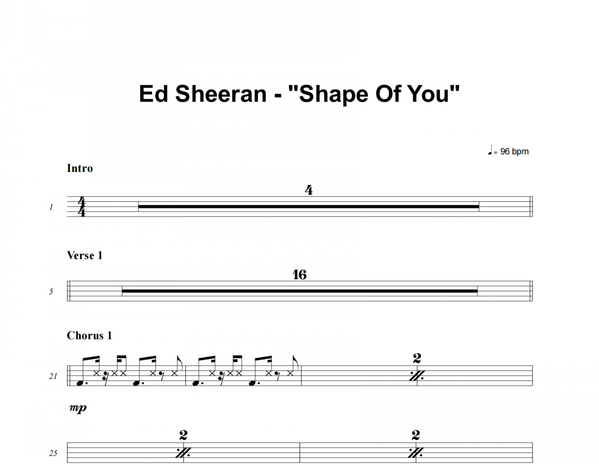 Ed Sheeran-Shape of You架子鼓譜爵士鼓曲譜