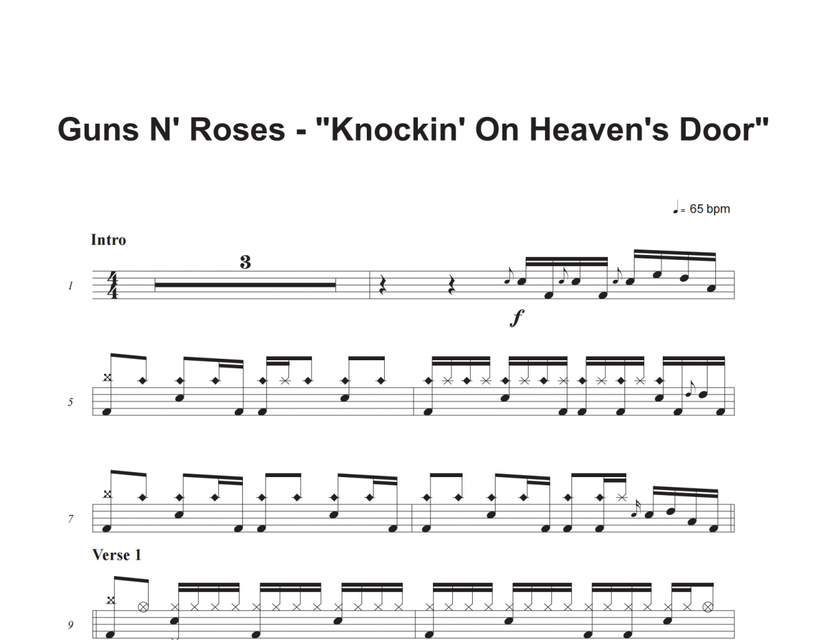 Guns N' Roses-Knockin' On Heaven's Door架子鼓譜爵士鼓曲譜