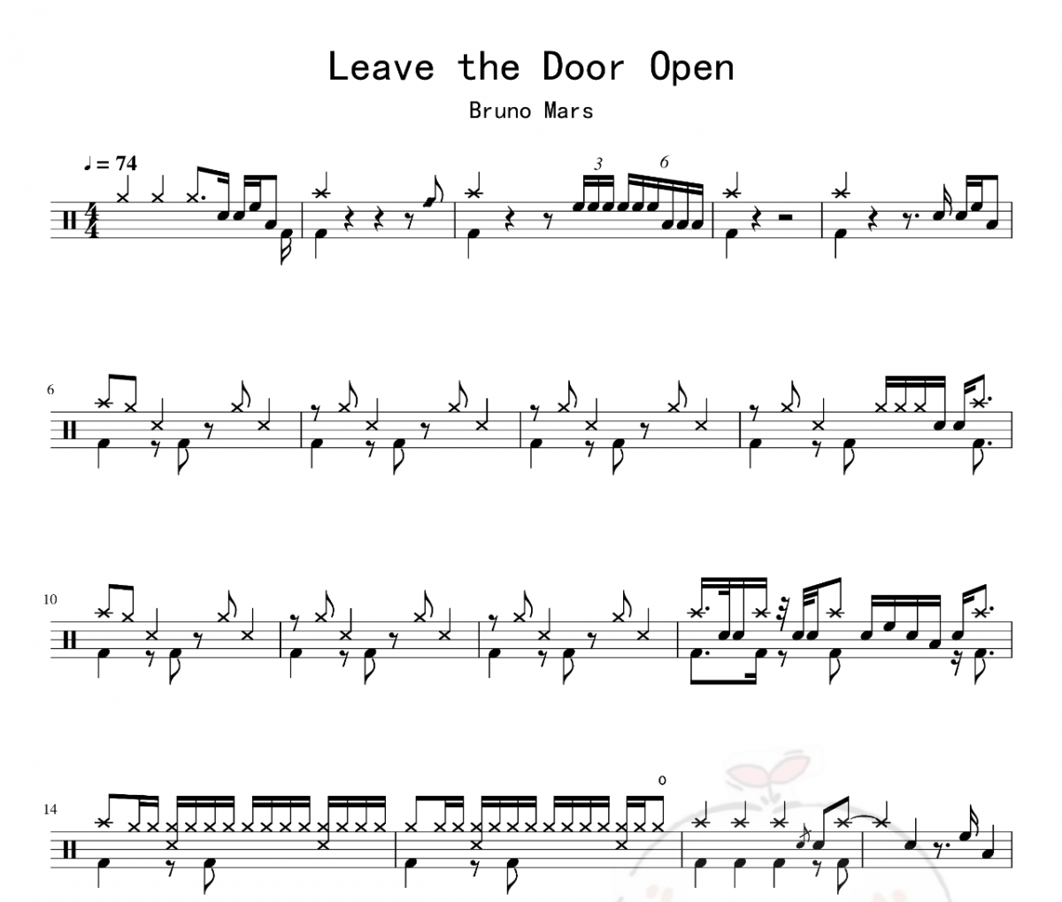 Bruno Mars-Leave the Door Open架子鼓譜爵士鼓曲譜 老虎不說謊制譜