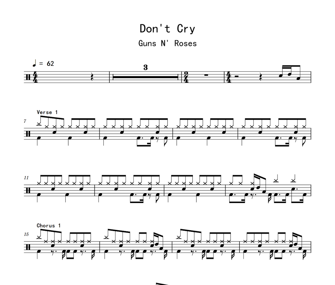 Guns N' Roses-Don't Cry (Original)架子鼓譜 老虎不說謊制譜