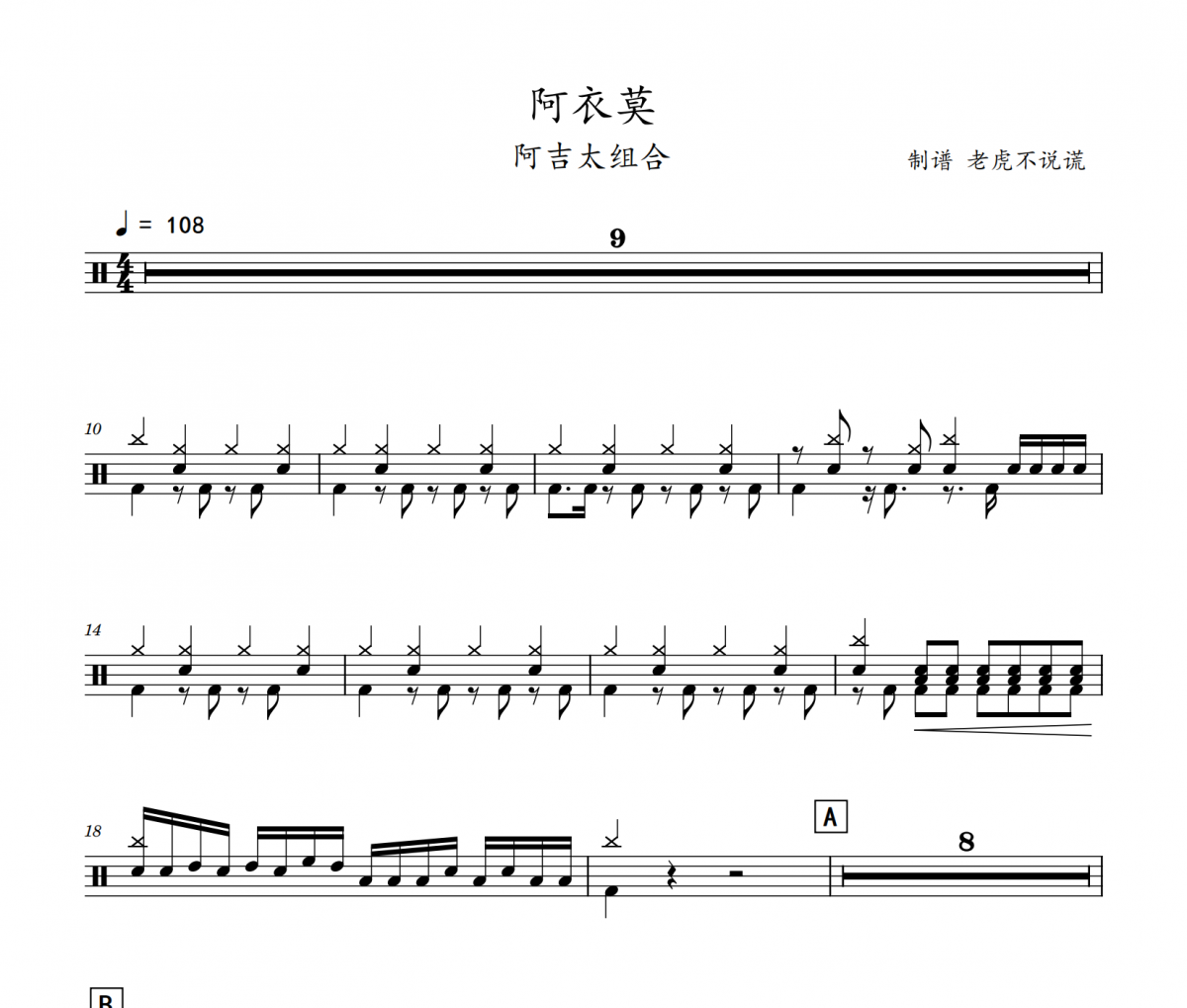阿吉太組合-阿衣莫（酷狗TOP500）架子鼓譜