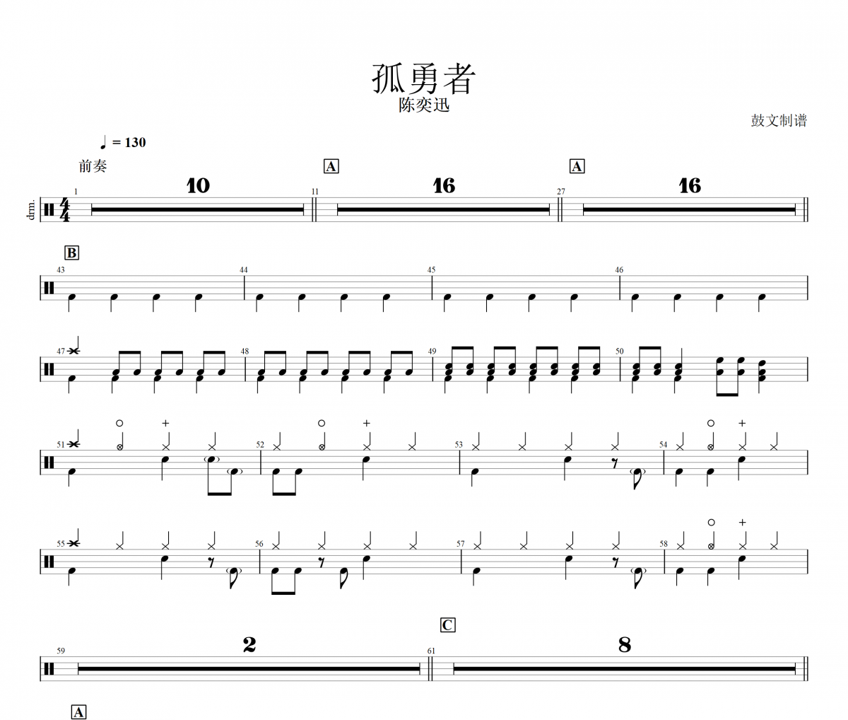 陳奕迅-孤勇者架子鼓譜 鼓文制譜