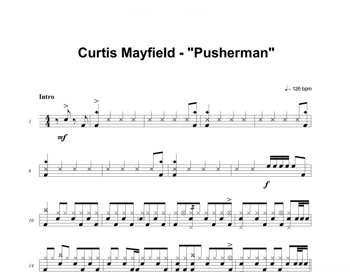Curtis Mayfield-Pusherman架子鼓譜爵士鼓曲譜