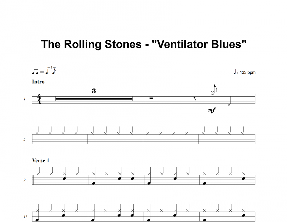 The Rolling Stones-Ventilator Blues架子鼓譜爵士鼓曲譜