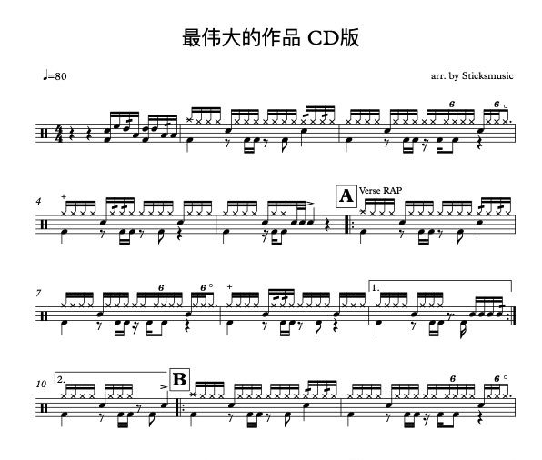 周杰倫-最偉大的作品 CD版架子鼓譜爵士鼓曲譜