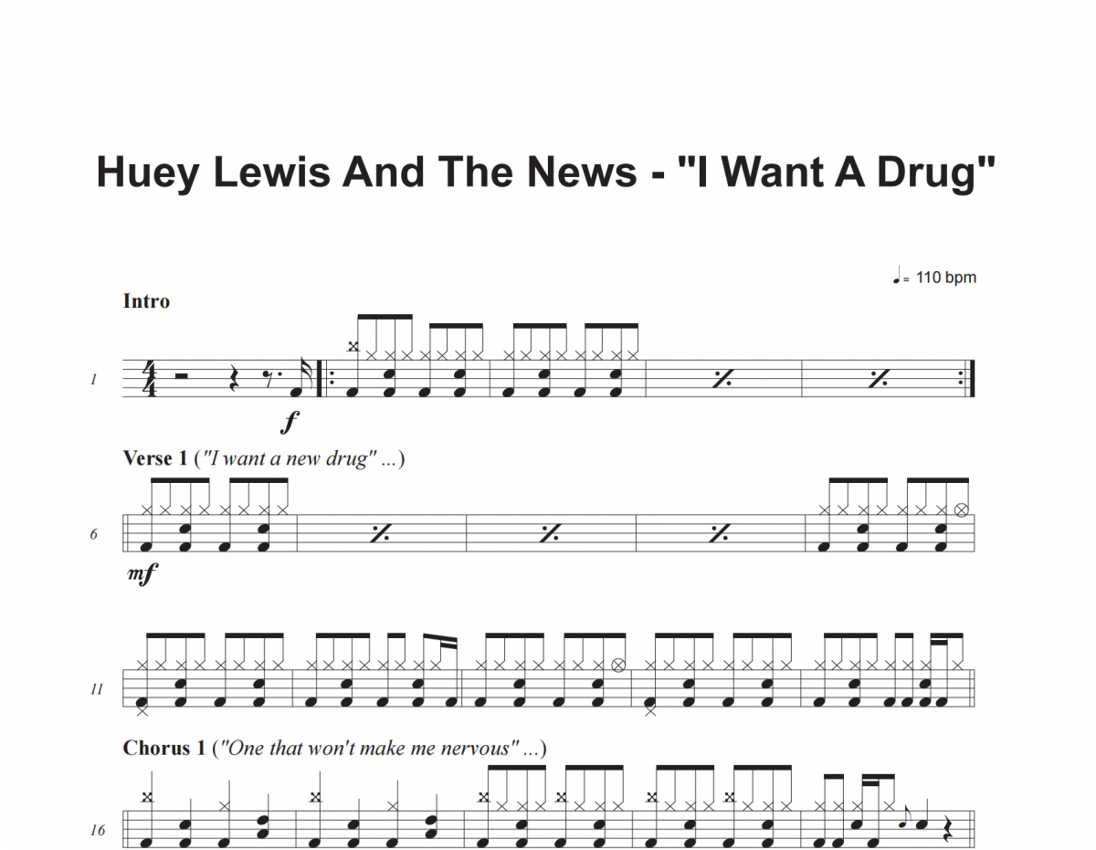 Huey Lewis And The News-I Want A Drug架子鼓譜爵士鼓曲譜