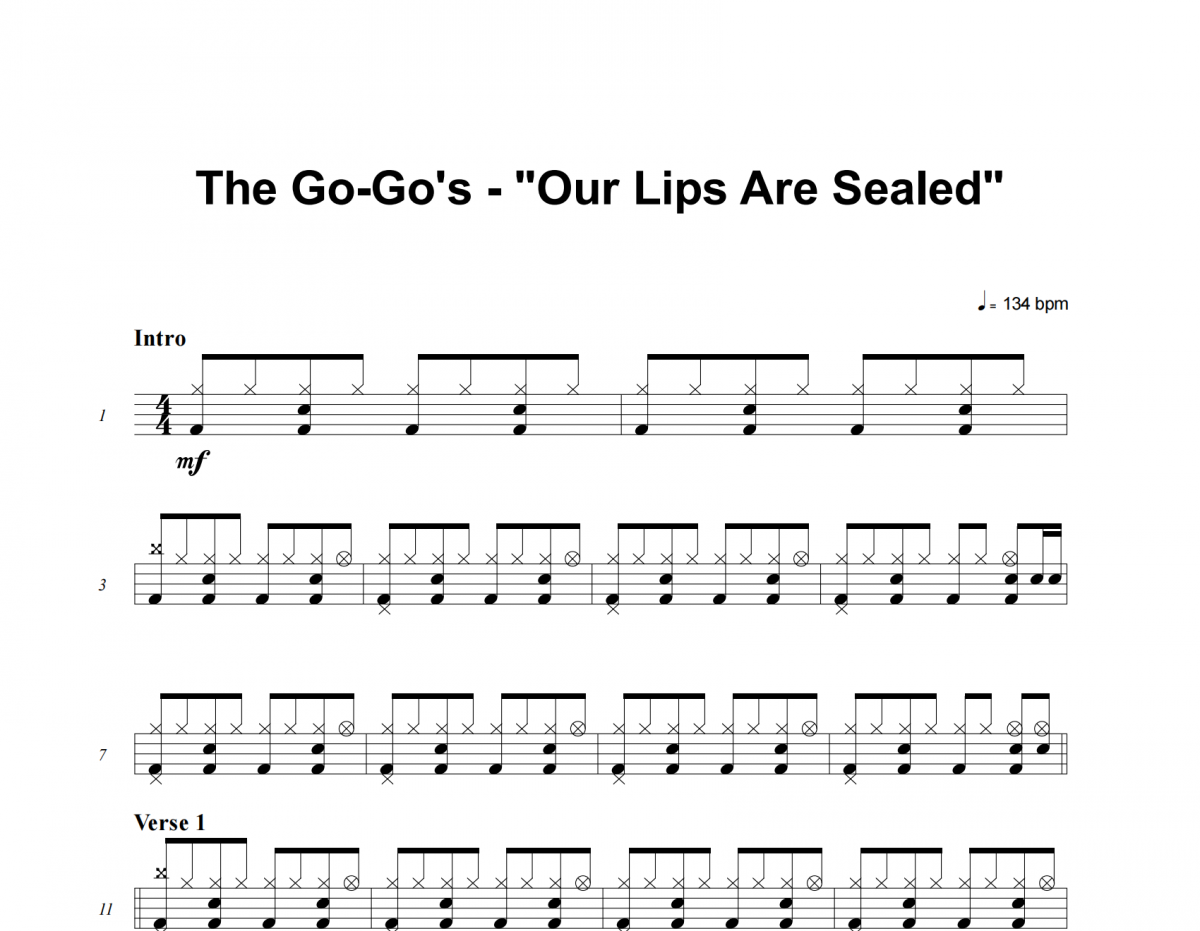 The Go-Go's-Our Lips Are Sealed架子鼓譜爵士鼓曲譜