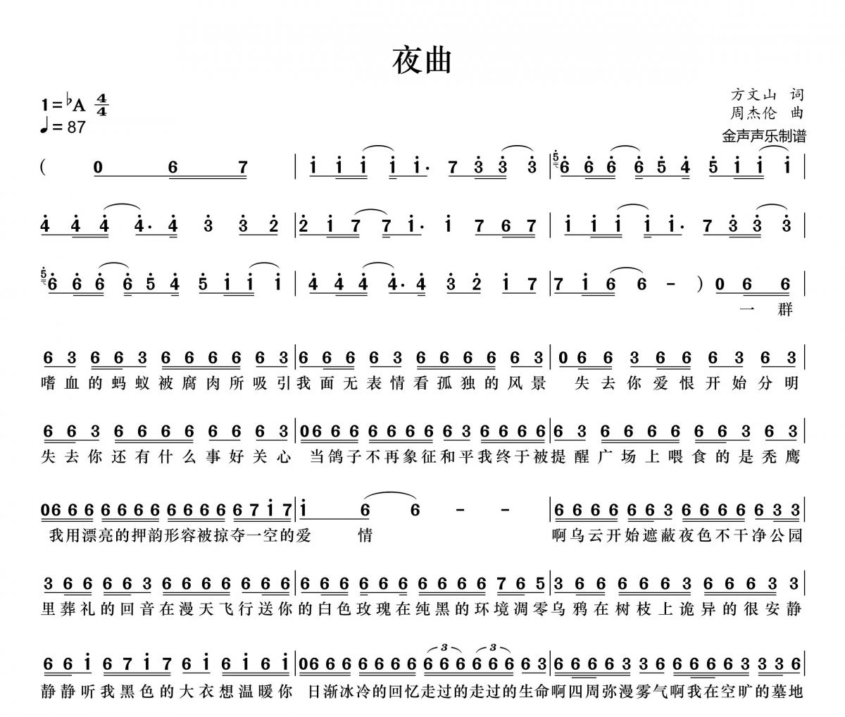 夜曲簡譜 周杰倫《夜曲》簡譜+動態(tài)簡譜視頻