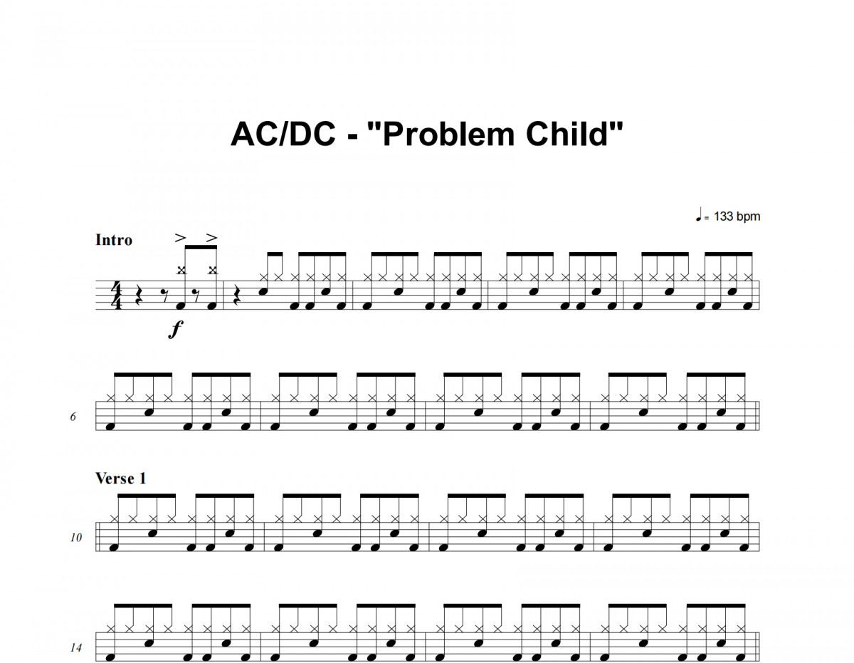 Problem Child鼓譜 ACDC《Problem Child》架子鼓鼓譜