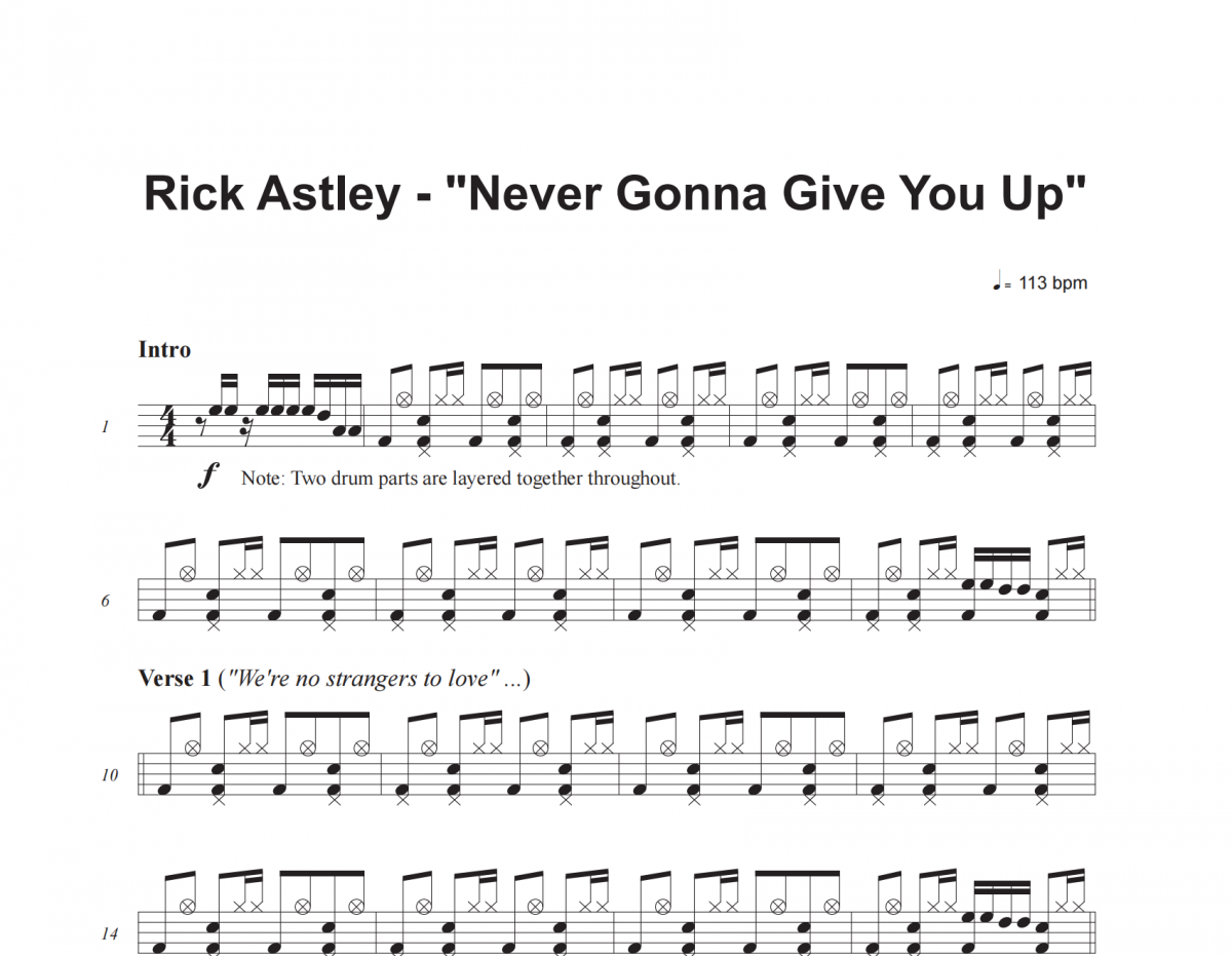 Rick Astley-Never Gonna Give You Up架子鼓|爵士鼓|鼓譜