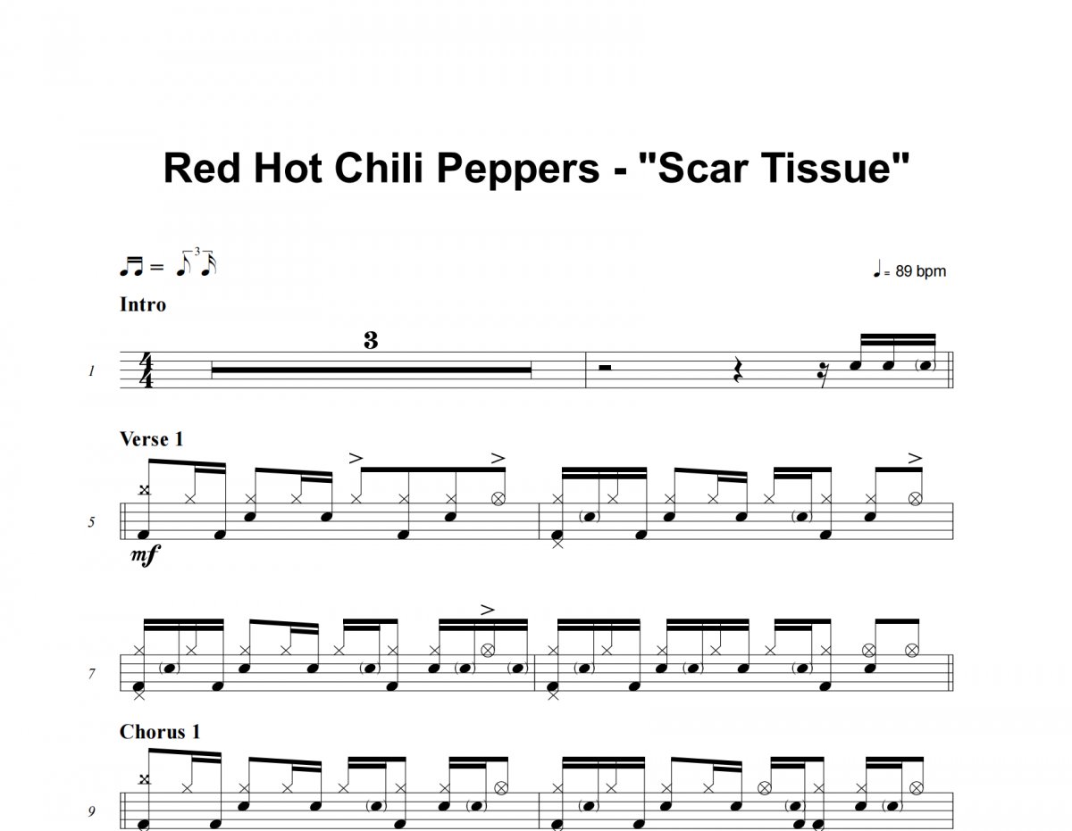 Scar Tissue鼓譜 Red Hot Chili Peppers《Scar Tissue》架子鼓|爵士鼓|鼓譜