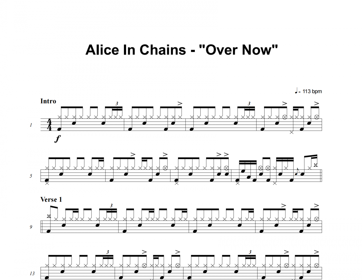 Over Now鼓譜 Alice In Chains《Over Now》架子鼓|爵士鼓|鼓譜