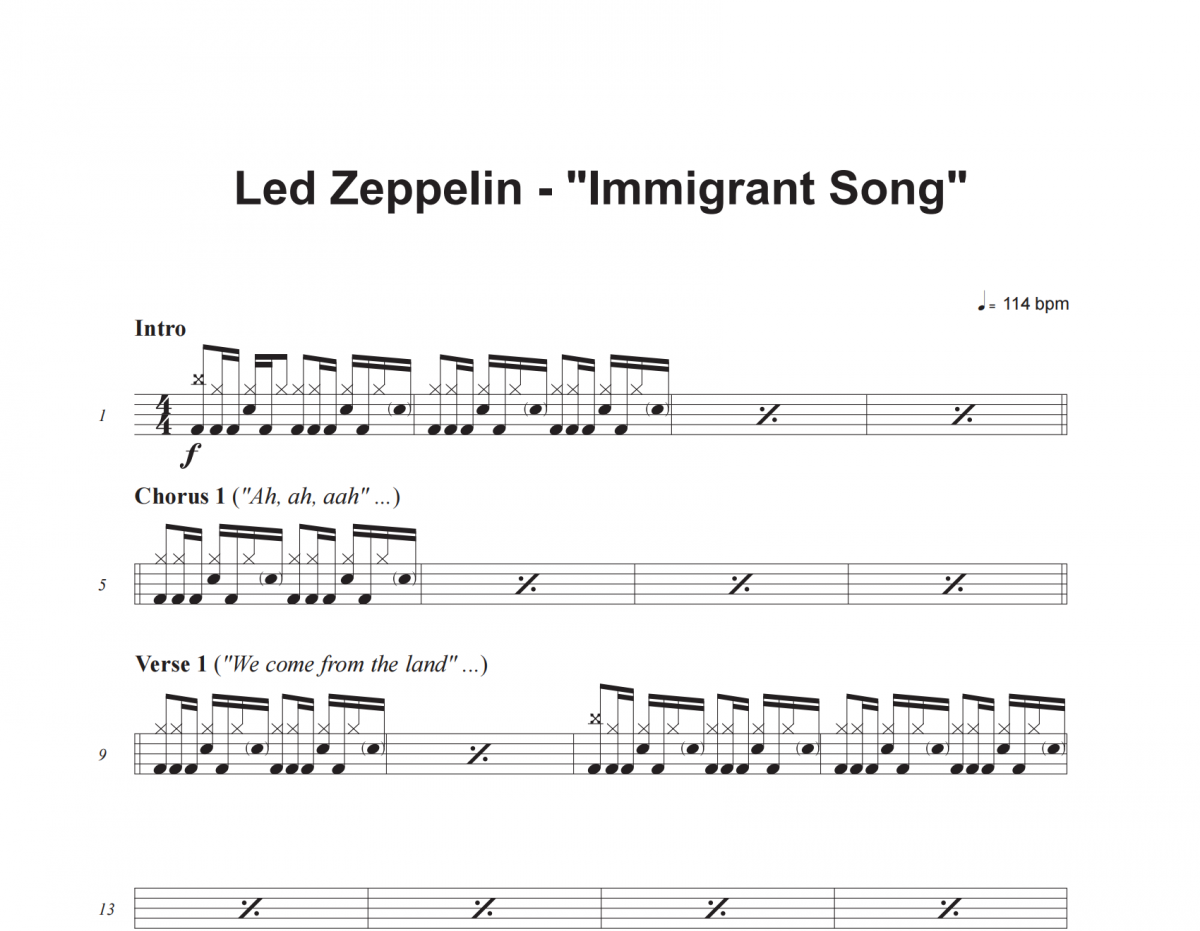 Immigrant Song鼓譜 Led Zeppelin-Immigrant Song架子鼓|爵士鼓|鼓譜