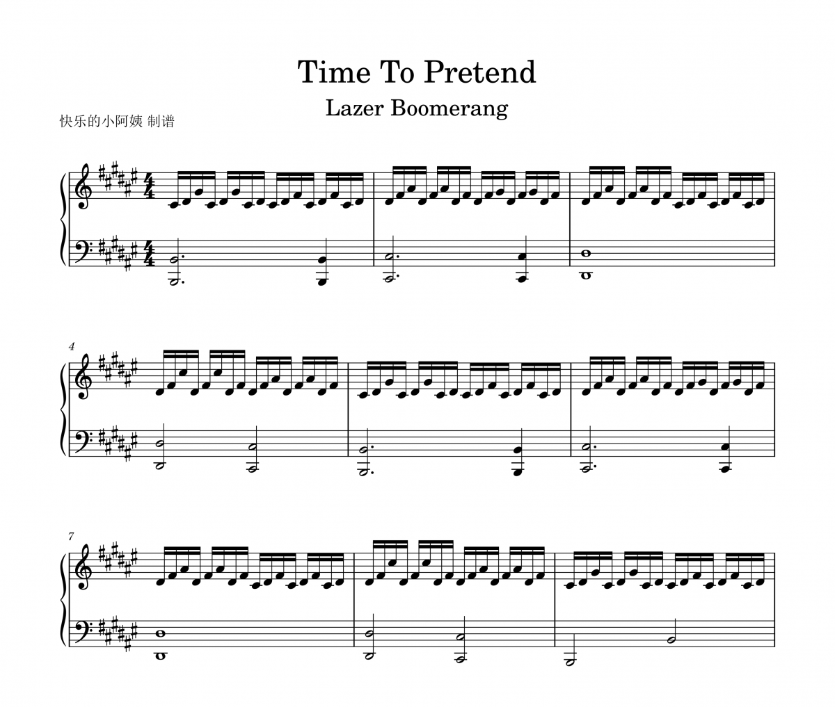 Time To Pretend鋼琴譜 Lazer Boomerang-Time To Pretend五線譜|鋼琴譜