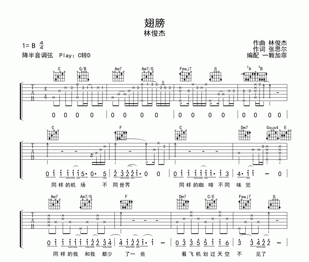 翅膀吉他譜 林俊杰《翅膀》六線譜|吉他譜
