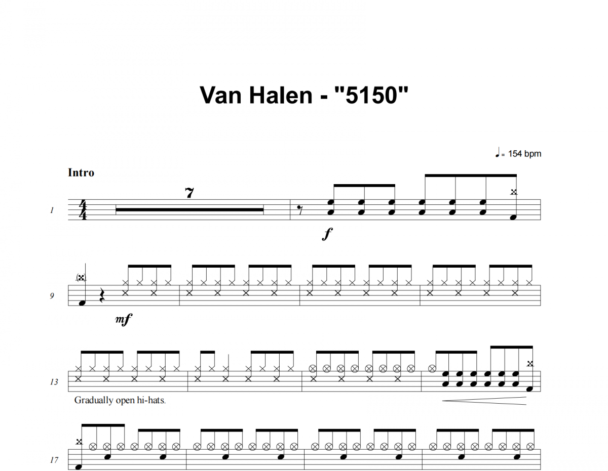5150 鼓譜 Van Halen《5150 》(Album Version)架子鼓|爵士鼓|鼓譜