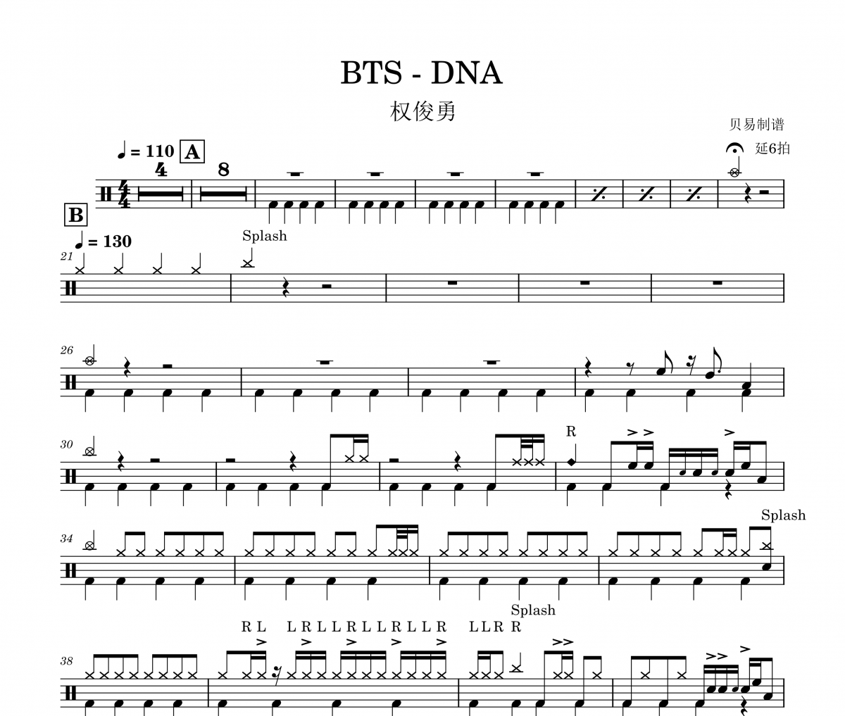 DNA-BTS鼓譜 權俊勇-DNA-BTS(live)架子鼓|爵士鼓|鼓譜
