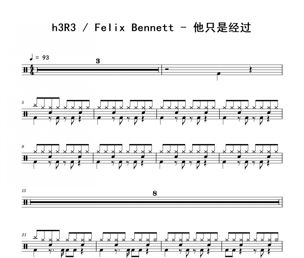 h3R3-他只是經過架子鼓|爵士鼓|鼓譜