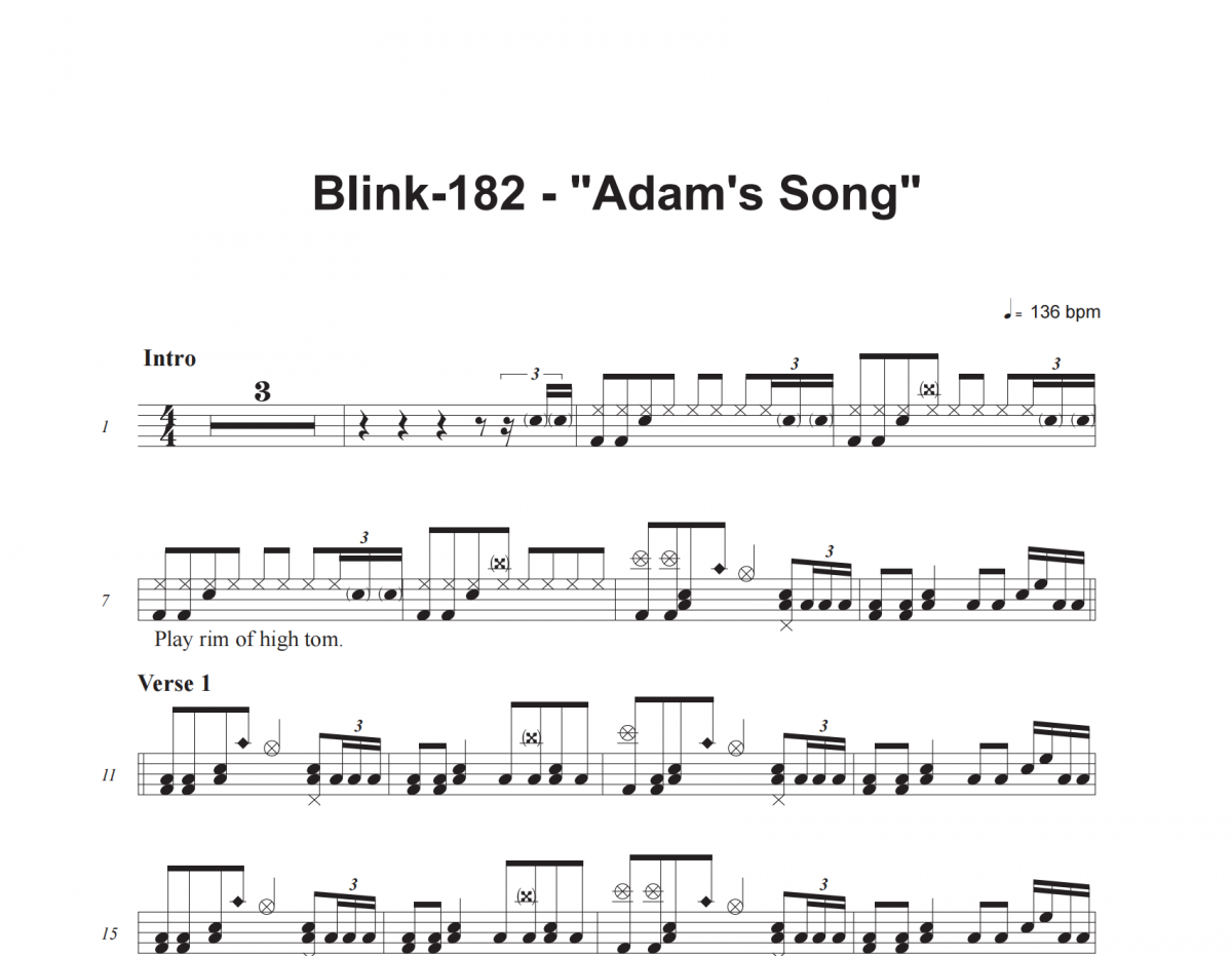 Adam's Song鼓譜 Blink-182《 Adam's Song》架子鼓|爵士鼓|鼓譜