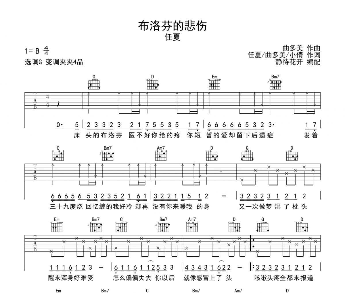 布洛芬的悲傷吉他譜 任夏《布洛芬的悲傷》六線譜|吉他譜