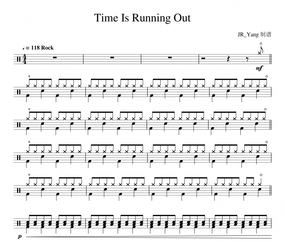 Time Is Running Out鼓譜 Muse《Time Is Running Out》架子鼓|爵士鼓|鼓譜