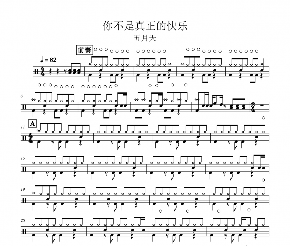 五月天《你不是真正的快樂》架子鼓|爵士鼓|鼓譜