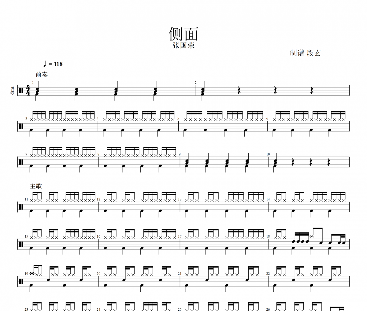 側面鼓譜 張國榮《側面》架子鼓|爵士鼓|鼓譜