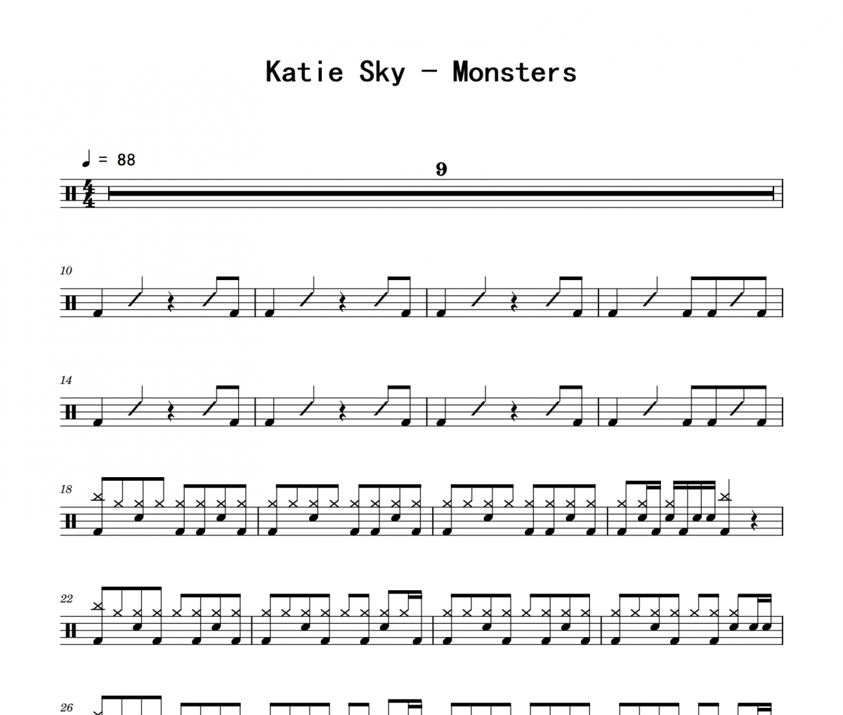 Monsters鼓譜 Katie Sky《Monsters》架子鼓|爵士鼓|鼓譜