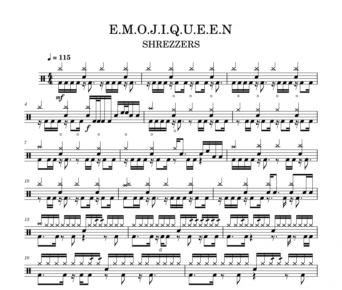 E.M.O.J.I.Q.U.E.E.N鼓譜 SHREZZERS《E.M.O.J.I.Q.U.E.E.N》架子鼓|爵士鼓|