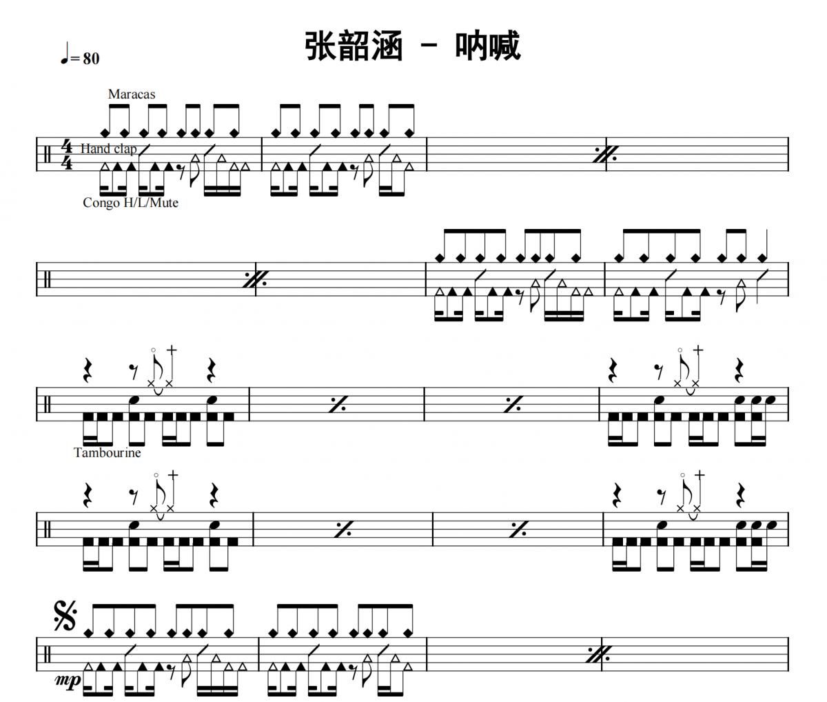 吶喊鼓譜 張韶涵《吶喊》架子鼓|爵士鼓|鼓譜