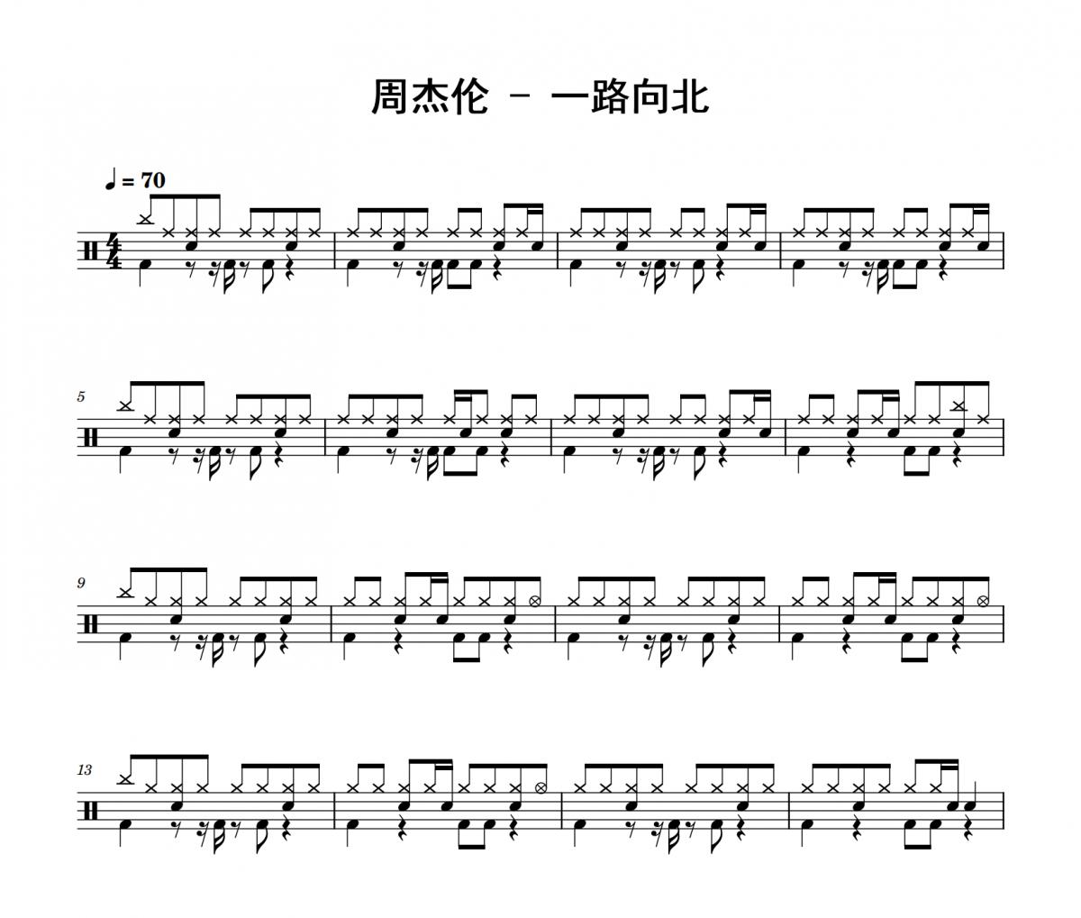 周杰倫 一路向北爵士鼓鼓譜