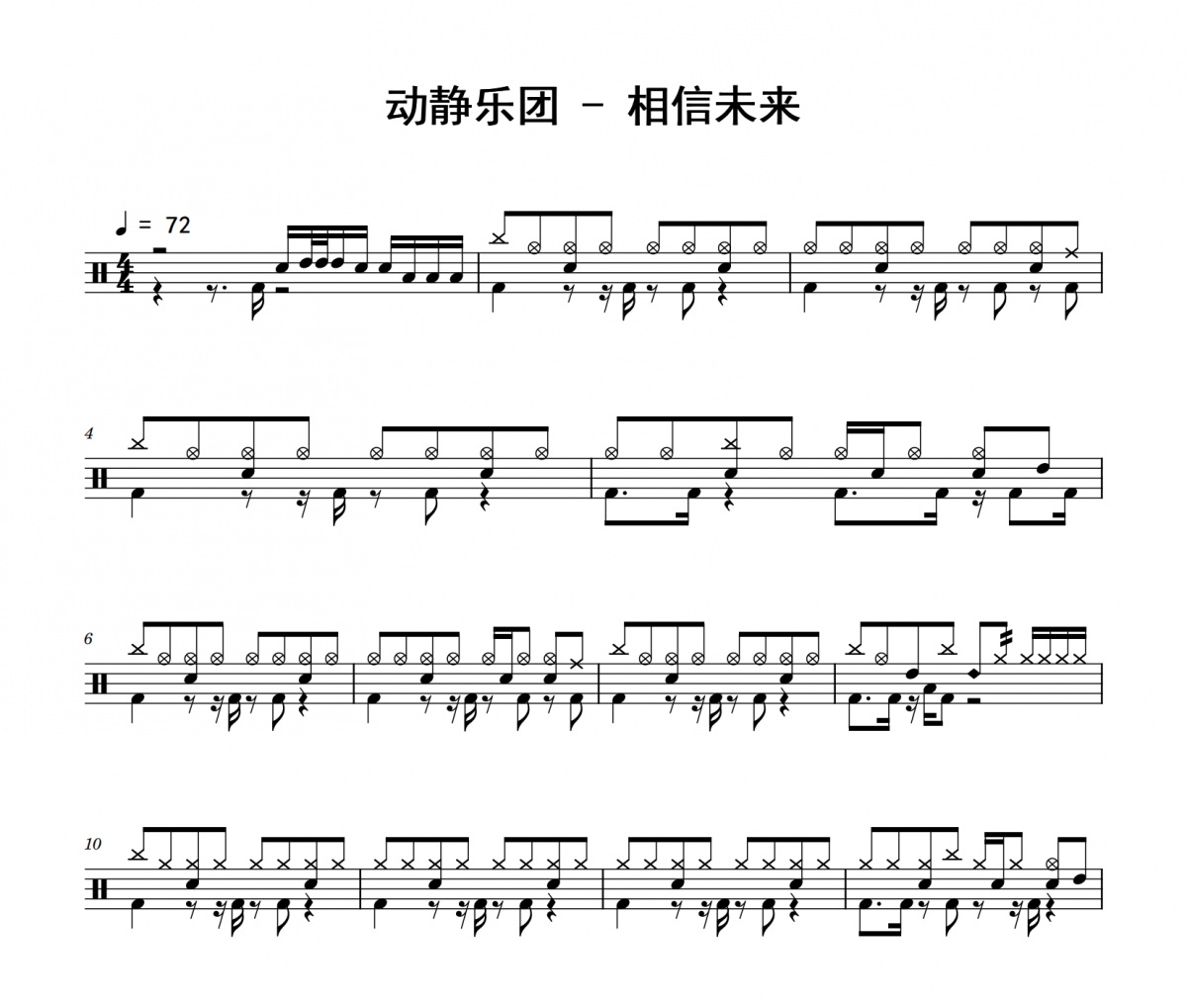 相信未來鼓譜 動靜樂團《相信未來》架子鼓|爵士鼓|鼓譜 積極處世制譜