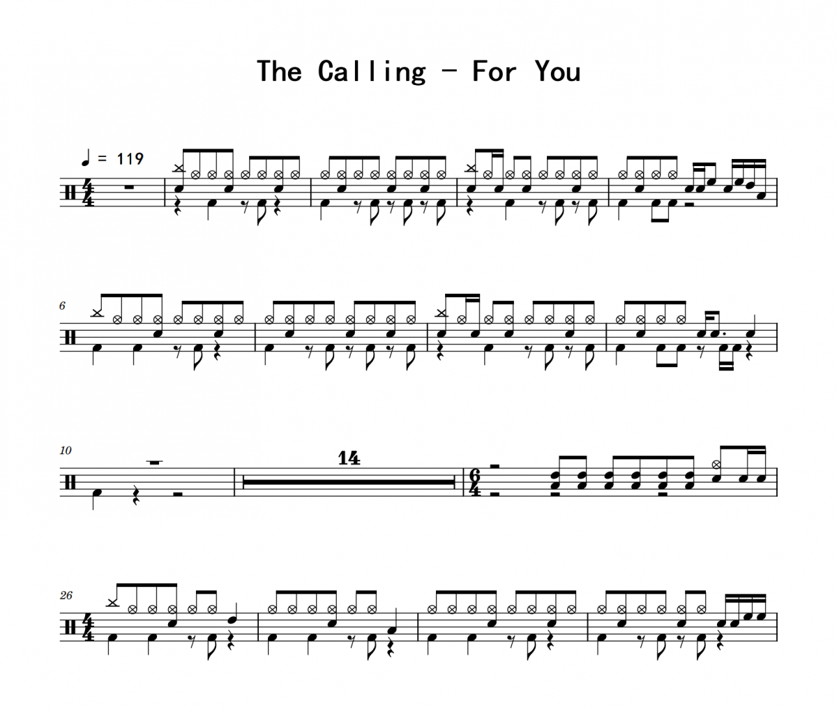 For You鼓譜 The Calling《For You》架子鼓|爵士鼓|鼓譜