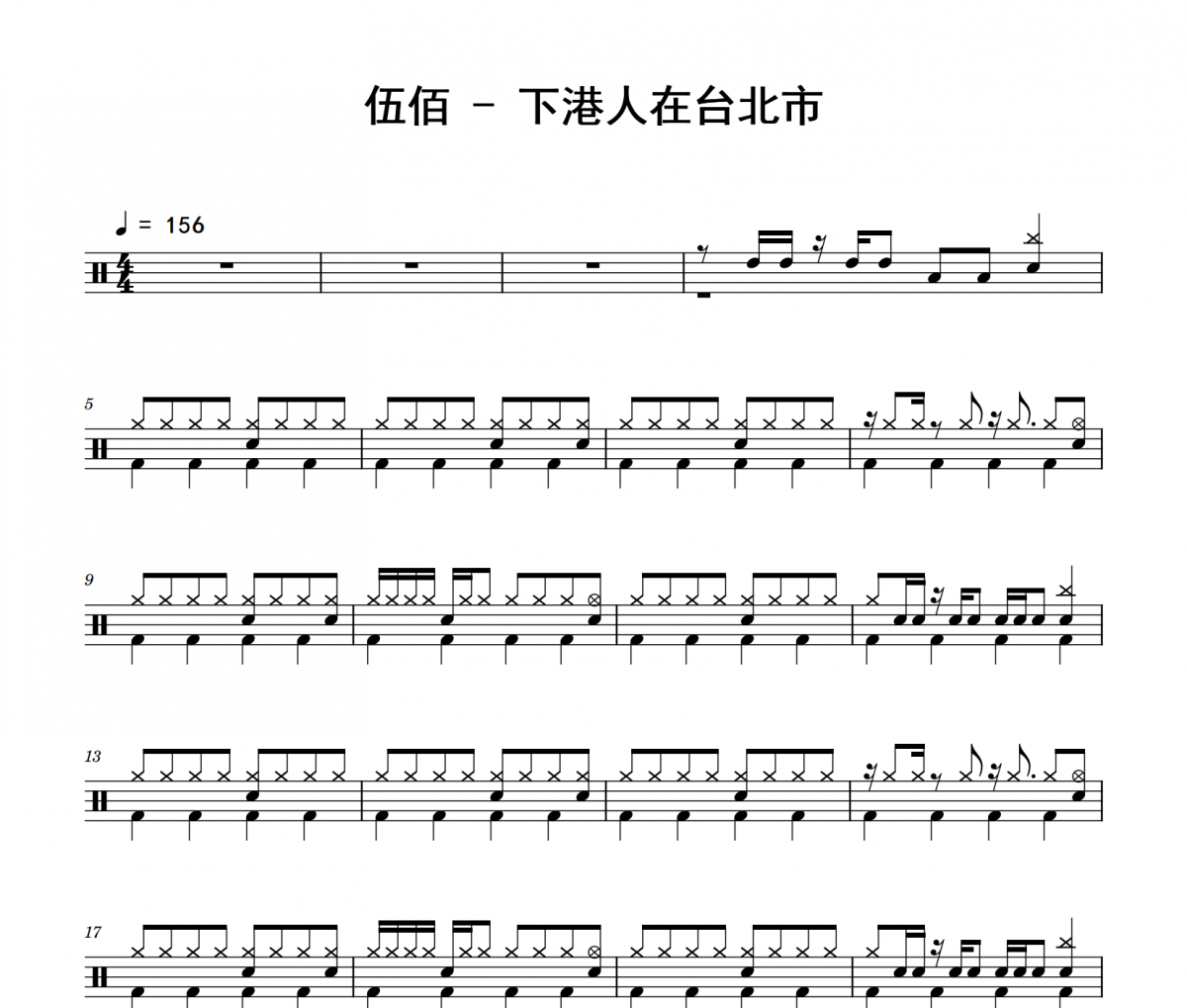 下港人在臺北市鼓譜 伍佰《下港人在臺北市》架子鼓|爵士鼓|鼓譜