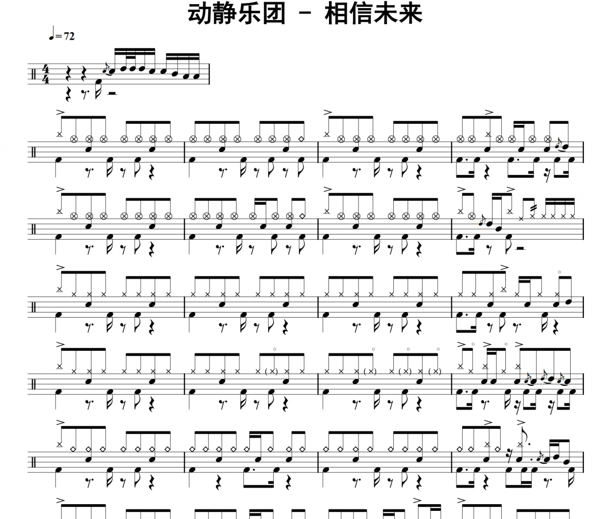 動靜樂團《相信未來》架子鼓|爵士鼓|鼓譜 32分音符制譜