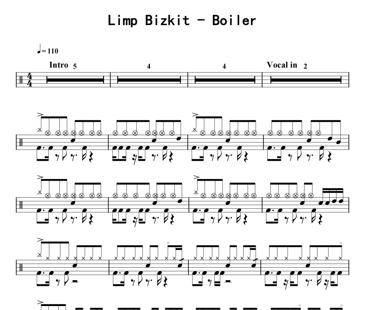 Limp Bizkit《Boiler》架子鼓|爵士鼓|鼓譜 8分音符發布