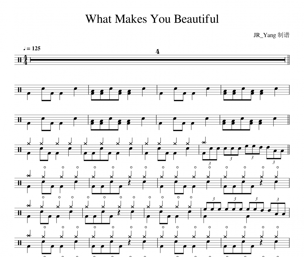 One Direction-What Makes You Beautiful鼓譜