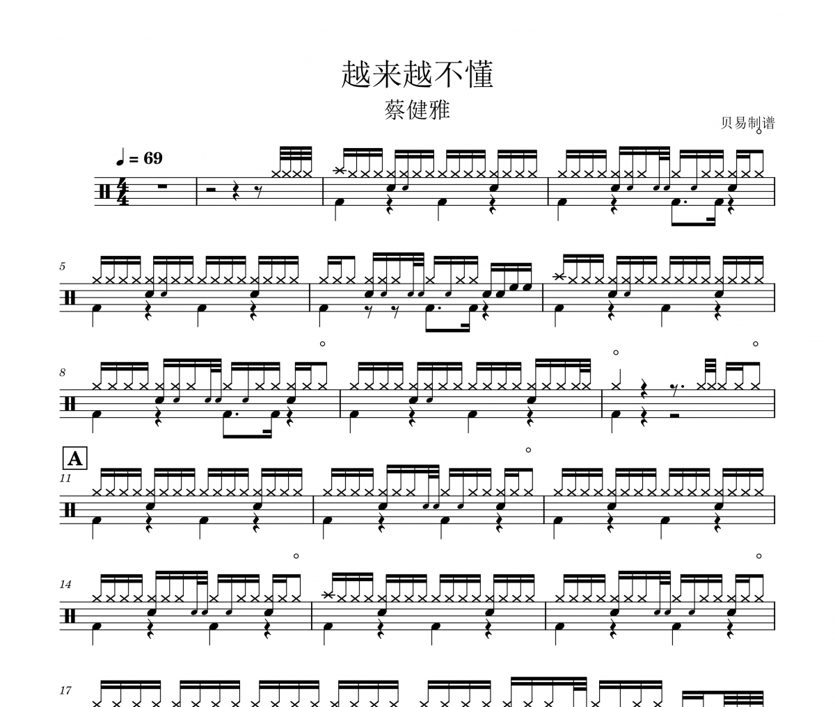 蔡健雅-越來越不懂架子鼓|爵士鼓|鼓譜