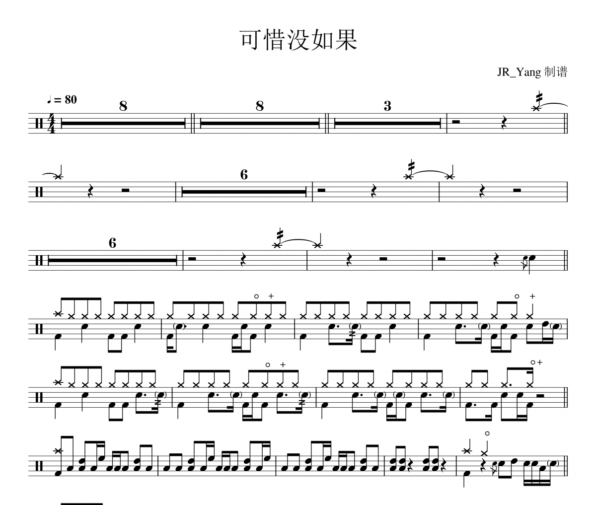 林俊杰《可惜沒如果》架子鼓|爵士鼓|鼓譜