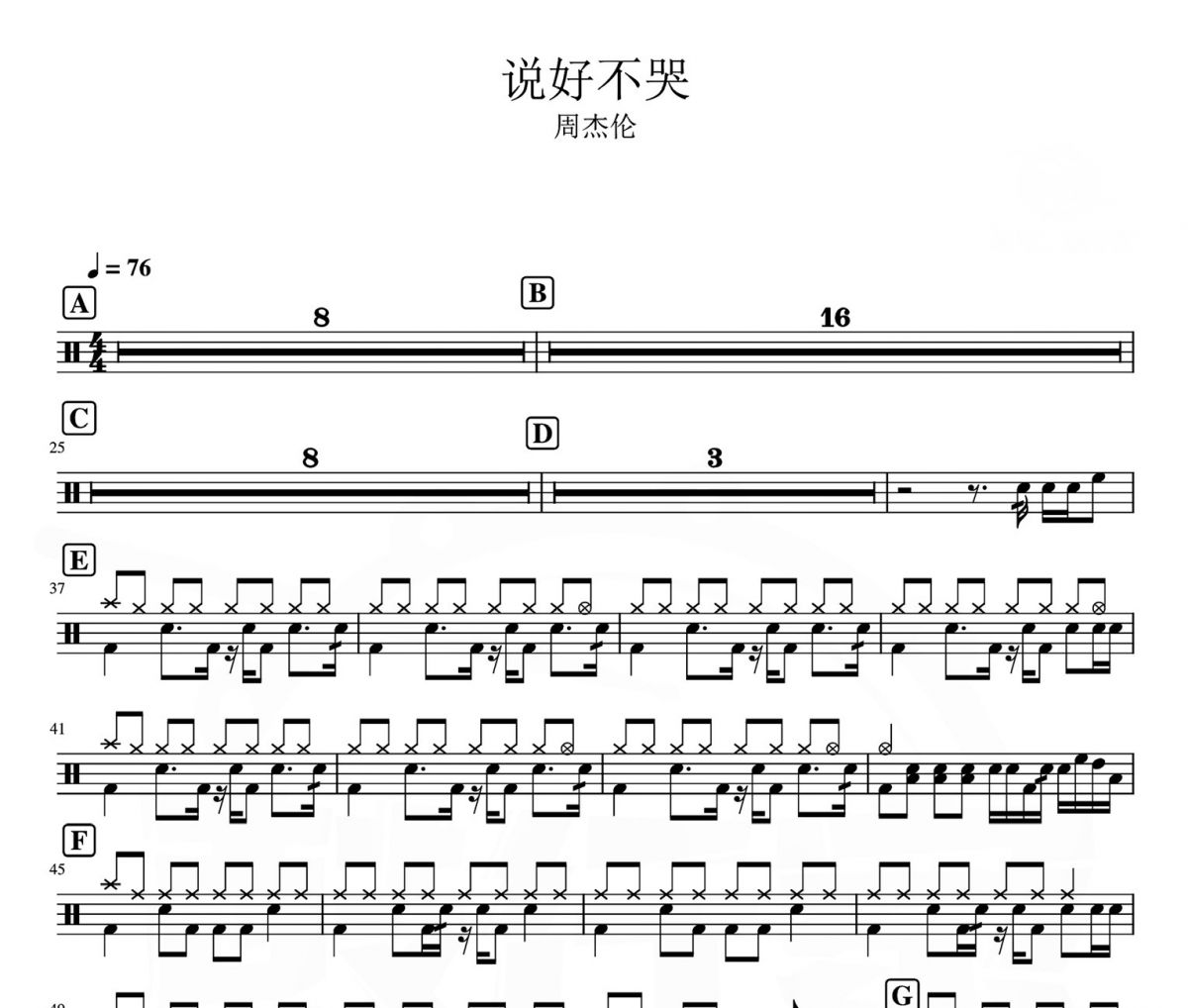 说好不哭鼓谱 周杰伦 阿信-说好不哭架子鼓|爵士鼓|鼓谱 汉堡的粑比发布