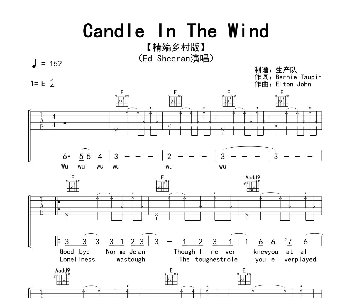 Candle In The Wind吉他譜 Ed Sheeran《Candle In The Wind》六線譜|吉他譜