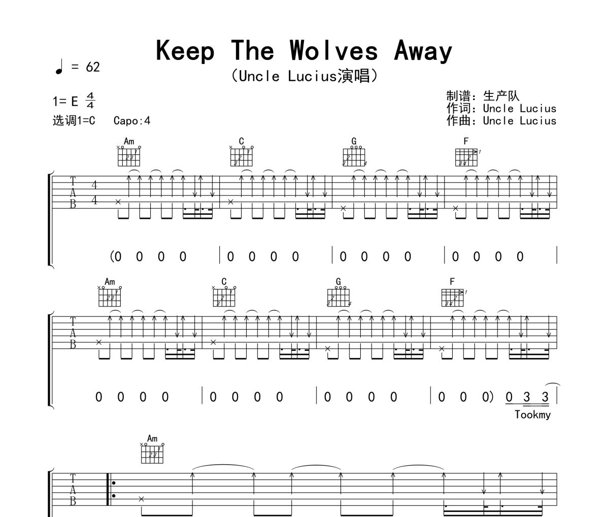 Keep The Wolves Away吉他譜 Uncle Lucius-Keep The Wolves Away六線譜