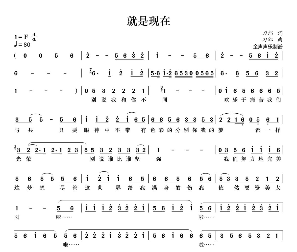就是現在簡譜 刀郎 云朵 王琴《就是現在》簡譜+動態視頻