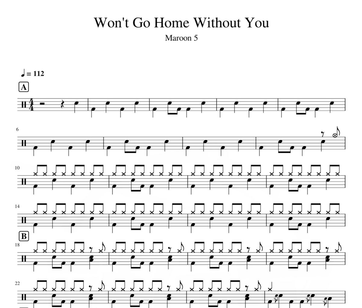 Maroon5-Won't Go Home Without You架子鼓|爵士鼓|鼓谱