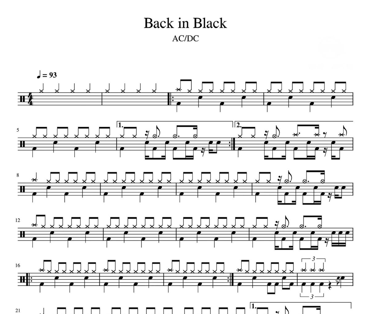 Back in Black 鼓譜  ACDC-Back in Black爵士鼓譜