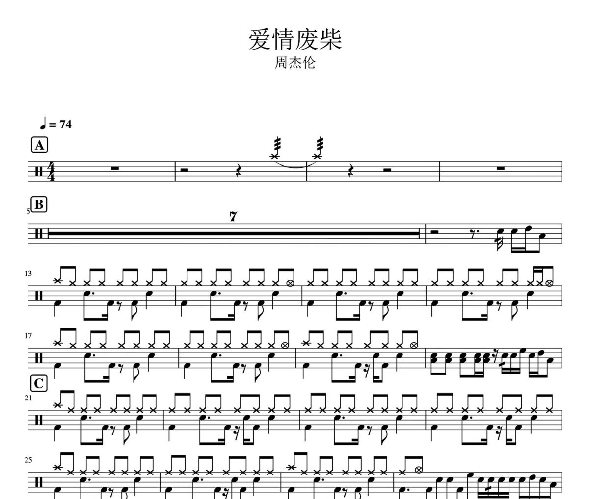 周杰伦-爱情废柴爵士鼓鼓谱