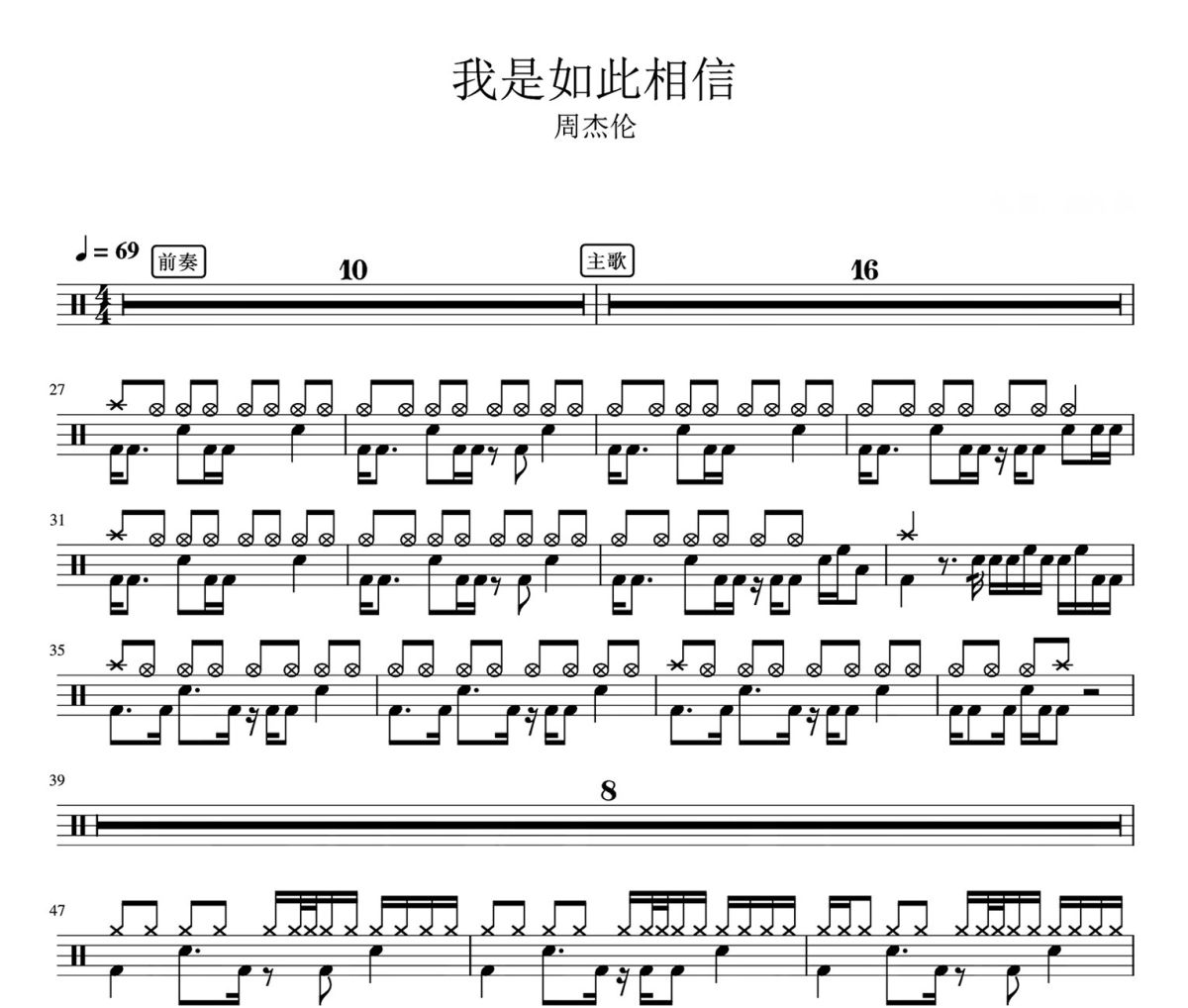 我是如此相信鼓谱 周杰伦-我是如此相信爵士鼓鼓谱