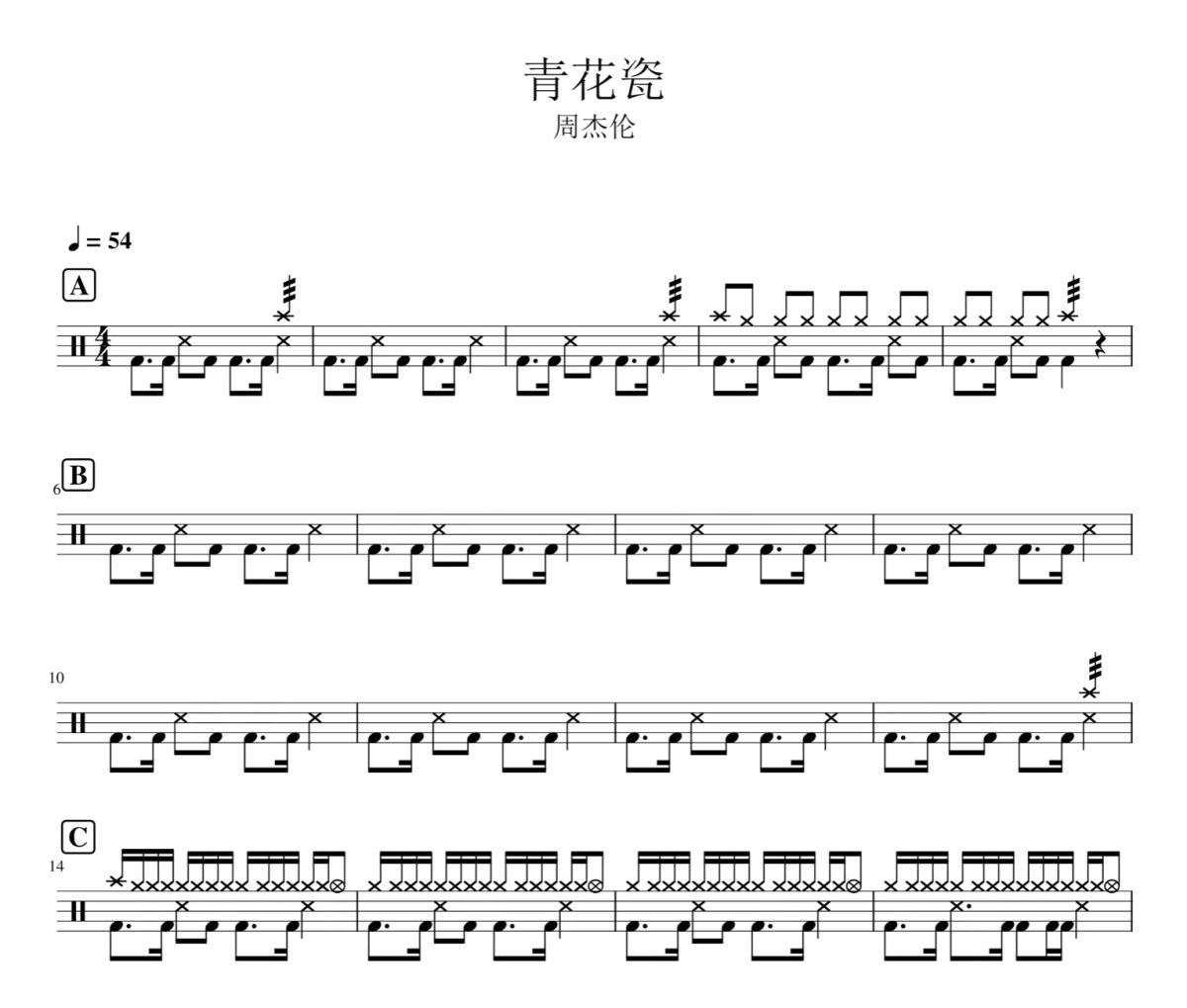 青花瓷鼓谱 周杰伦-青花瓷爵士鼓鼓谱