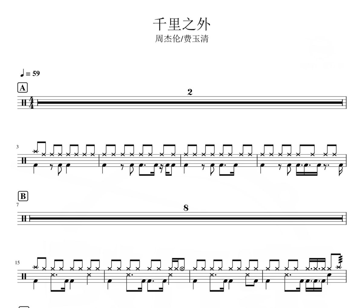 千里之外鼓谱 周杰伦《千里之外》架子鼓|爵士鼓|鼓谱