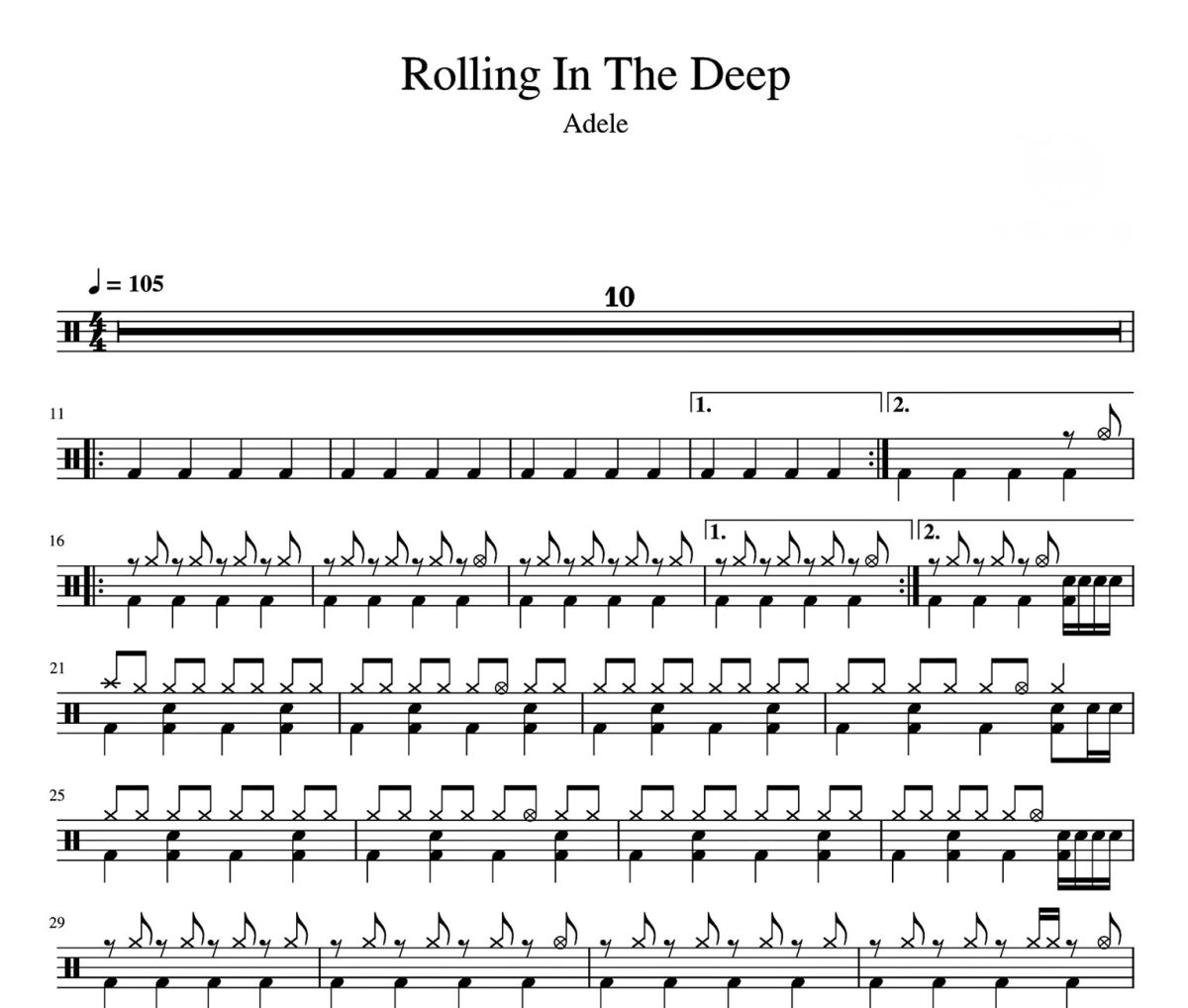 Rolling In The Deep 鼓谱 Adele《Rolling In The Deep 》架子鼓|爵士鼓|鼓谱
